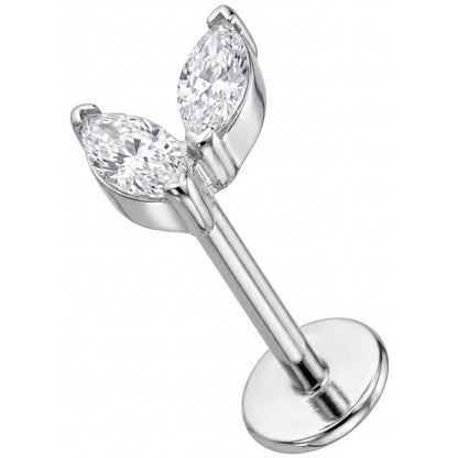 Titanium Labret Double Marquise Crystal Leaves Internally Threaded
