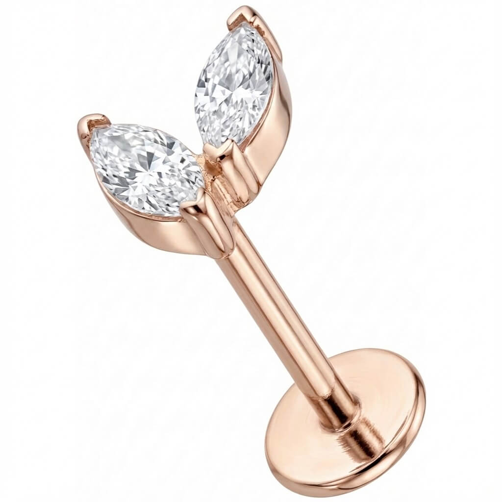 Titanium Labret Double Marquise Crystal Leaves Internally Threaded