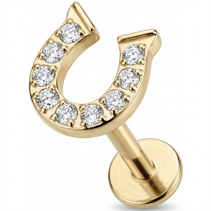 Titanium Labret Crystal Paved Horseshoe Top Internally Threaded
