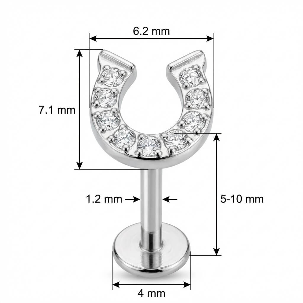 Titanium Labret Crystal Paved Horseshoe Top Internally Threaded