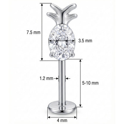 Titanium Labret Crystal Pineapple Fruit Design Internally Threaded