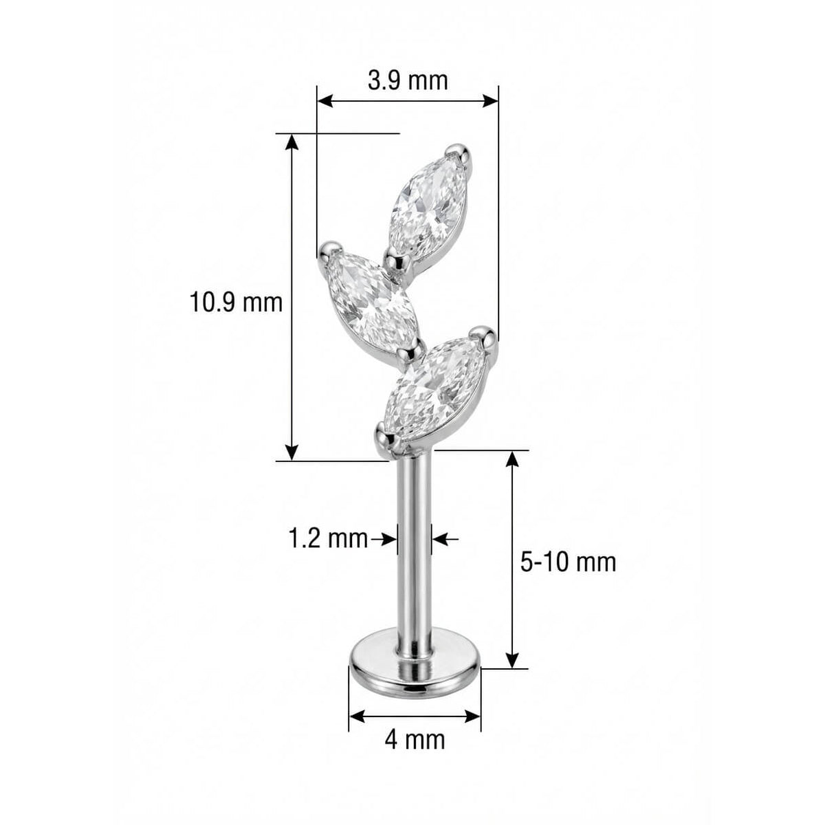 Titanium Labret Triple Marquise Crystal Vine Internally Threaded