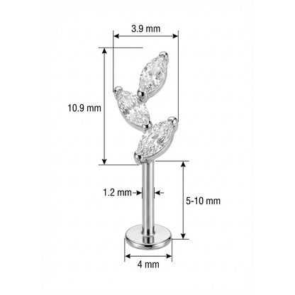 Titanium Labret Triple Marquise Crystal Vine Internally Threaded