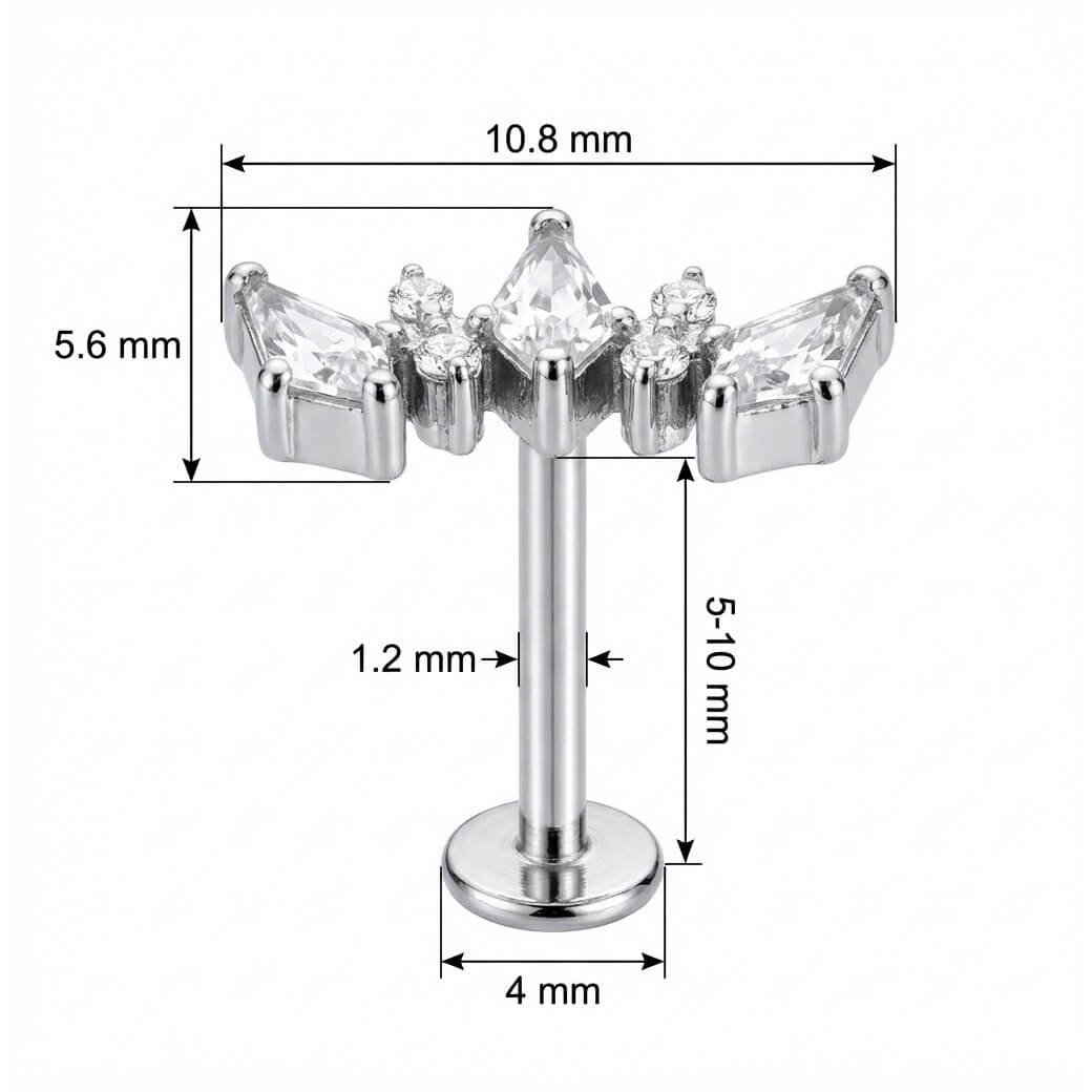 Titanium Labret Triple Kite Crystal Cluster Internally Threaded