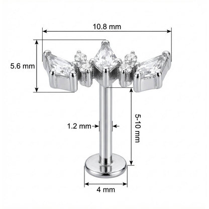 Titanium Labret Triple Kite Crystal Cluster Internally Threaded