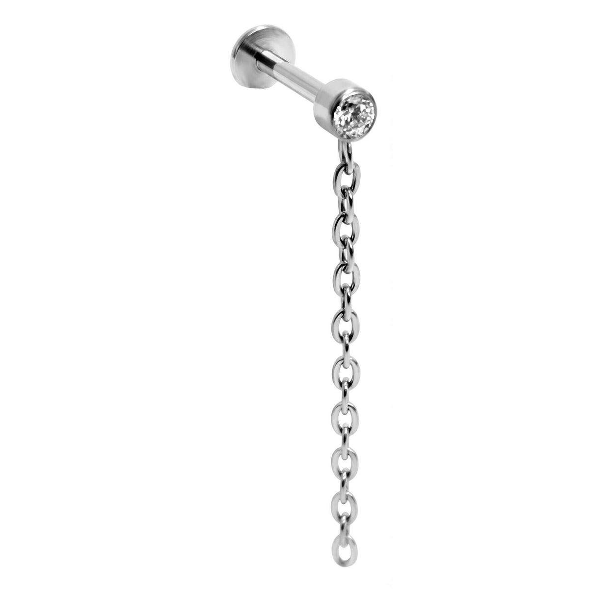 Titanium Labret Bezel Crystal With Dangle Chain Internally Threaded