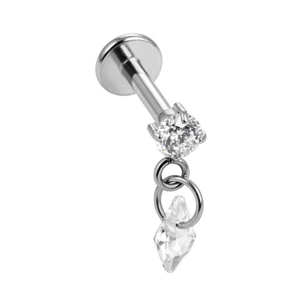 Titanium Labret Round Zirconia With Kite Dangle Internally Threaded