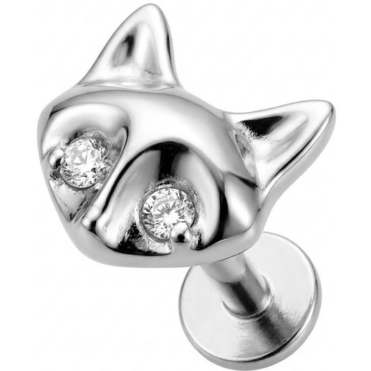 Titanium Labret Cat Head With Crystal Eyes Internally Threaded