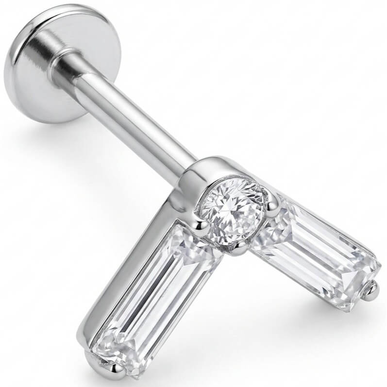 Titanium Labret Chevron Baguette Zirconia Internally Threaded