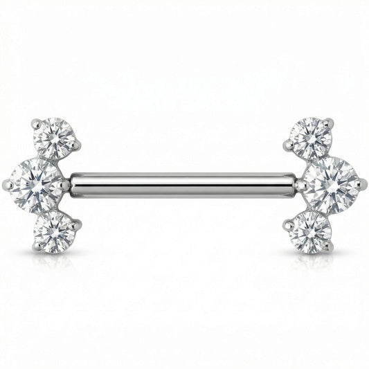 Titanium Nipple Piercing Triple Crystal Cluster Push-In