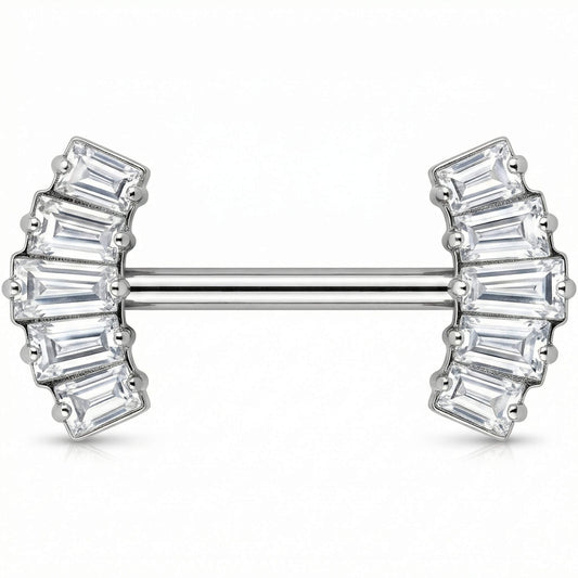Titanium Nipple Piercing Crystal Baguette Fan Push-In