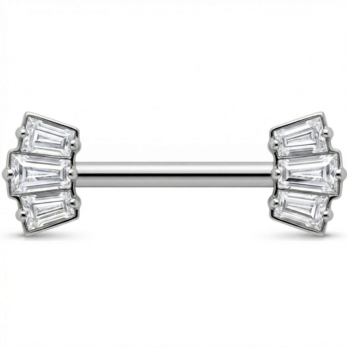 Titanium Nipple Piercing Triple Baguette Fan Push-In