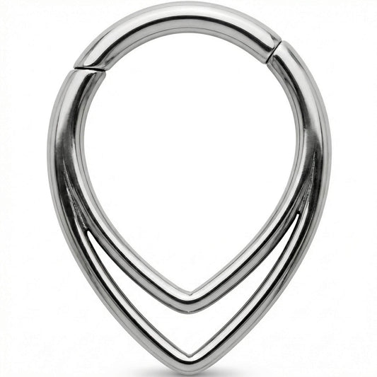 Titanium Ring Double V Teardrop Clicker