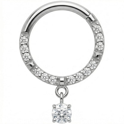 Titanium Ring Crystal Pave Solitaire Charm Clicker