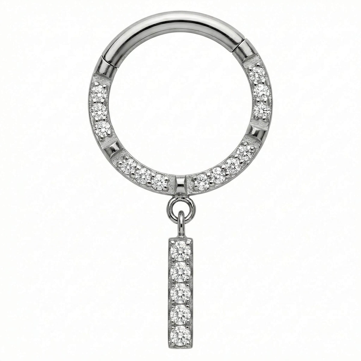 Titanium Ring Crystal Pave Dangling Bar Clicker