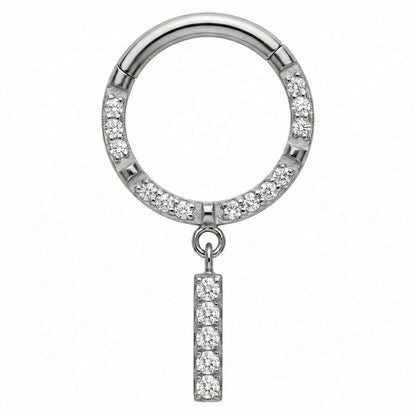 Titanium Ring Crystal Pave Dangling Bar Clicker