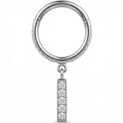 Titanium Ring Paved Dangling Bar Drop Clicker