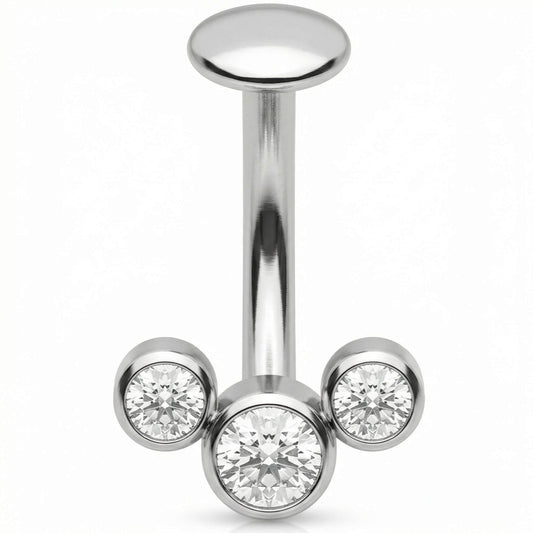 Titanium Belly Button Piercing Triple Bezel Zirconia Cluster Push-In