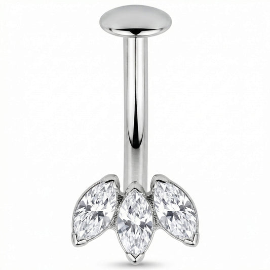 Titanium Belly Button Piercing Triple Marquise Zirconia Fan Push-In