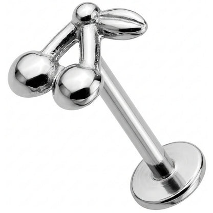 Titanium Labret Double Cherries With Leaf Internally Threaded