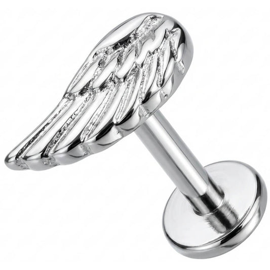 Titanium Labret Detailed Angel Wing Top Internally Threaded
