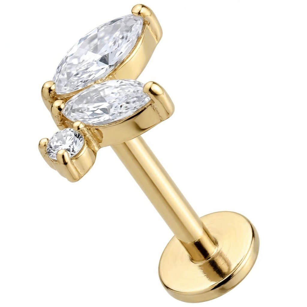 Titanium Labret Marquise Crystal Leaf Cluster Internally Threaded