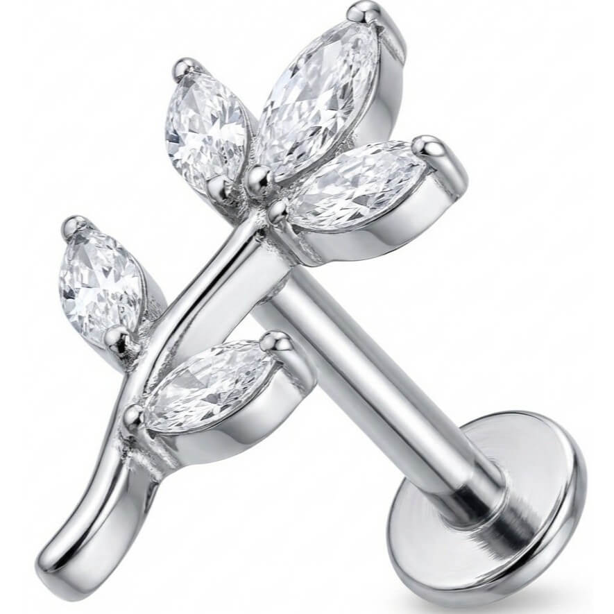 Titanium Labret Curved Marquise Leaf Branch Internally Threaded