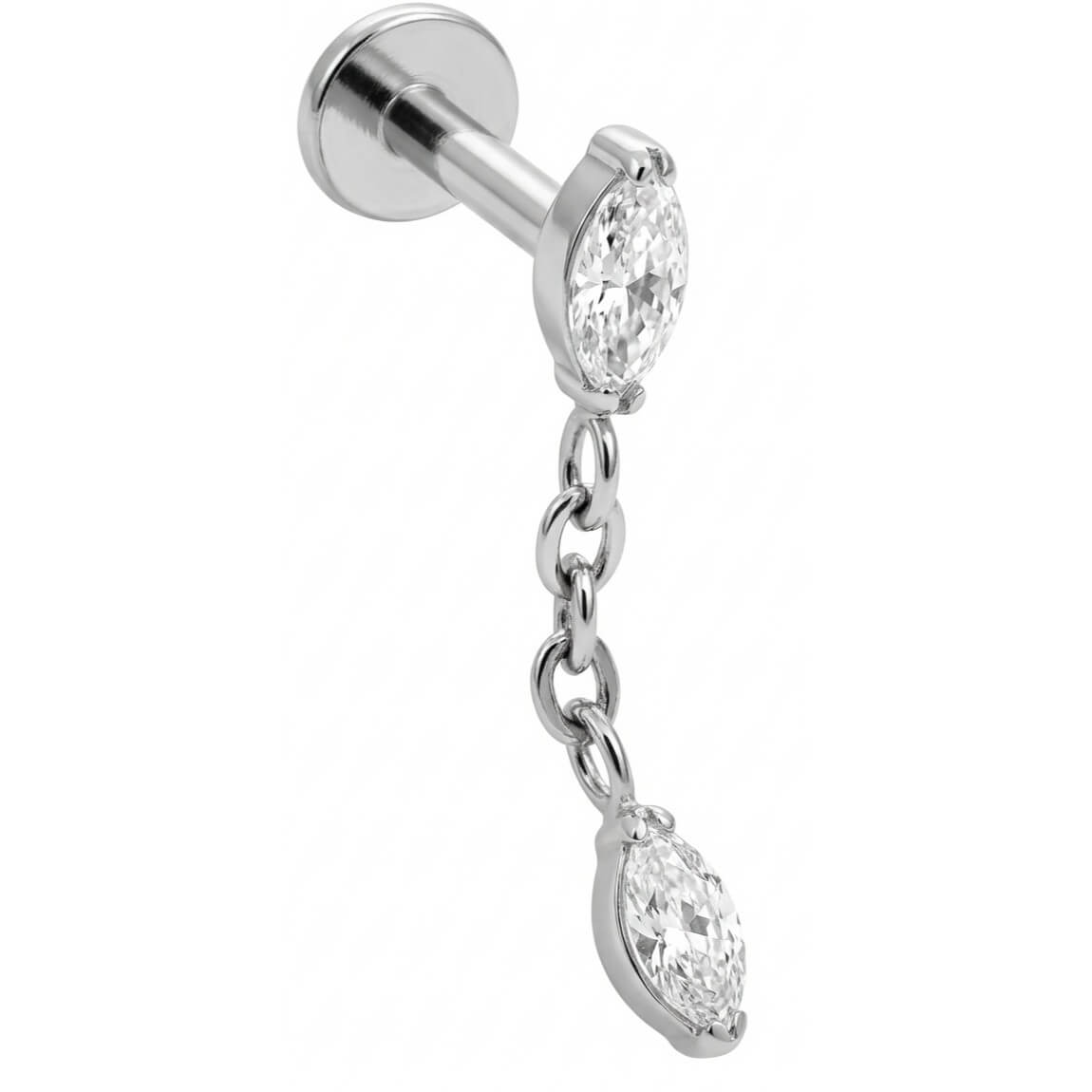 Titanium Labret Double Marquise Chain Drop Internally Threaded