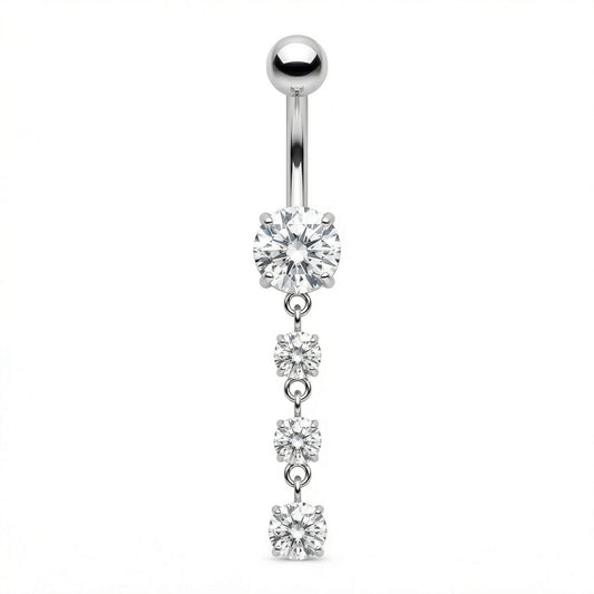 Titanium Belly Button Piercing Cascading Crystal Drops Internally Threaded