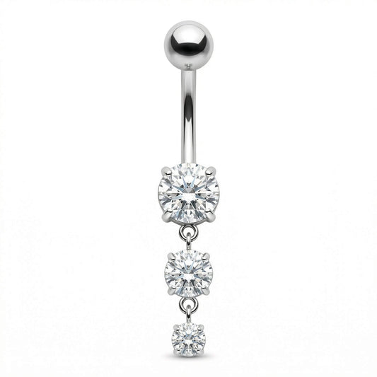 Titanium Belly Button Piercing Triple Cascading Crystal Drop Internally Threaded