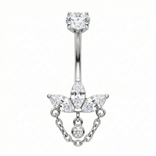 Titanium Belly Button Piercing Lotus Flower And Chain
