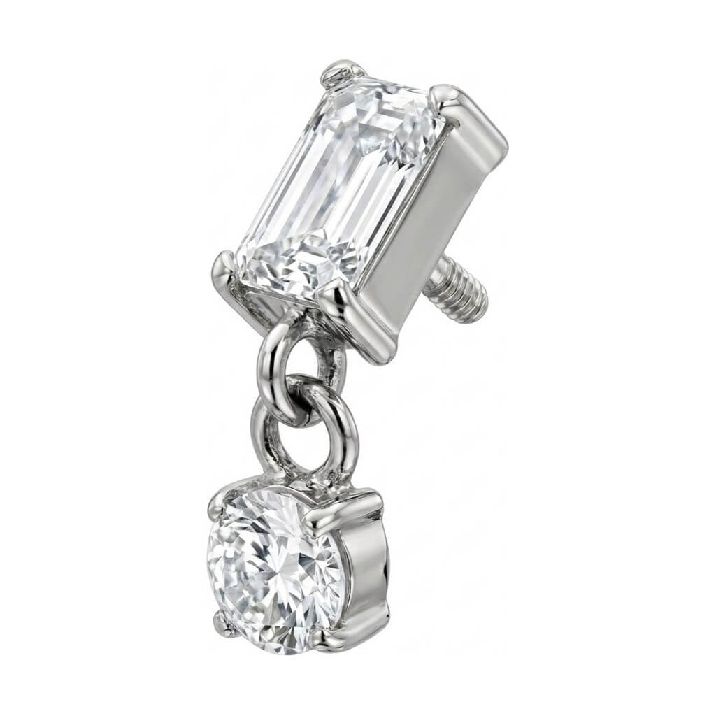 Titanium Top Baguette Zirconia With Round Dangle Internally Threaded