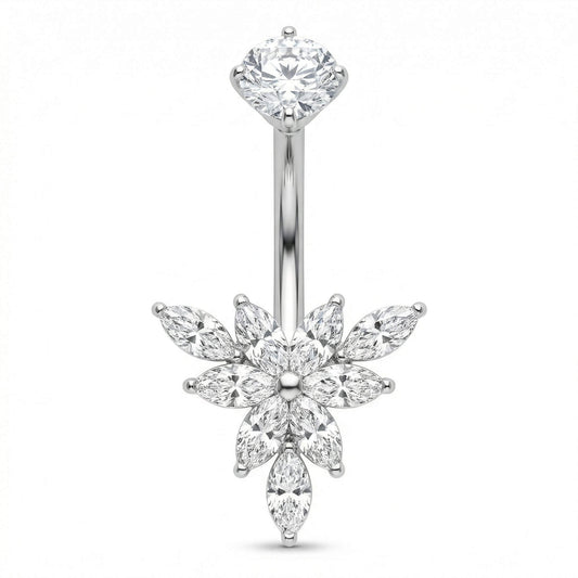 Titanium Belly Button Piercing Marquise Crystal Lotus Flower Internally Threaded