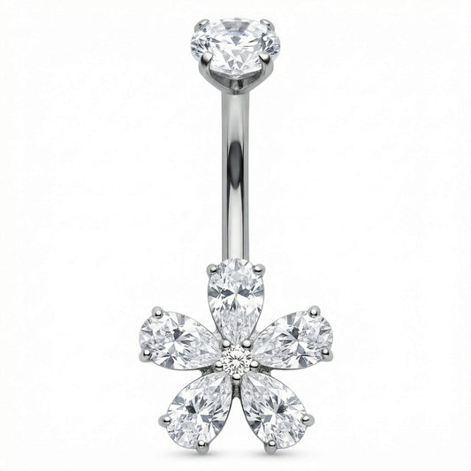 Titanium Belly Button Piercing Five Petal Teardrop Flower Internally Threaded