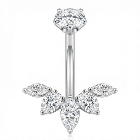 Titanium Belly Button Piercing Marquise Fan Crown Internally Threaded