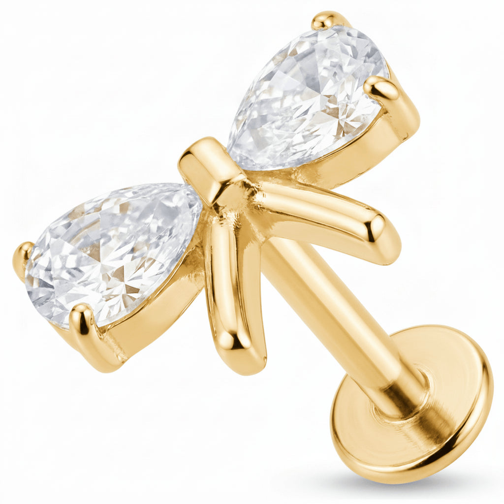 Titanium Labret Teardrop Ribbon Bow Internally Threaded