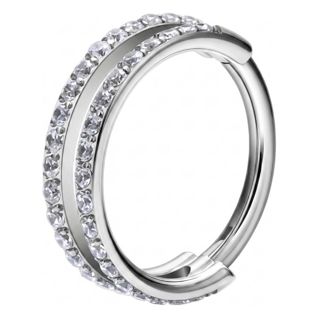 Titanium Ring Double Row Zirconia Clicker