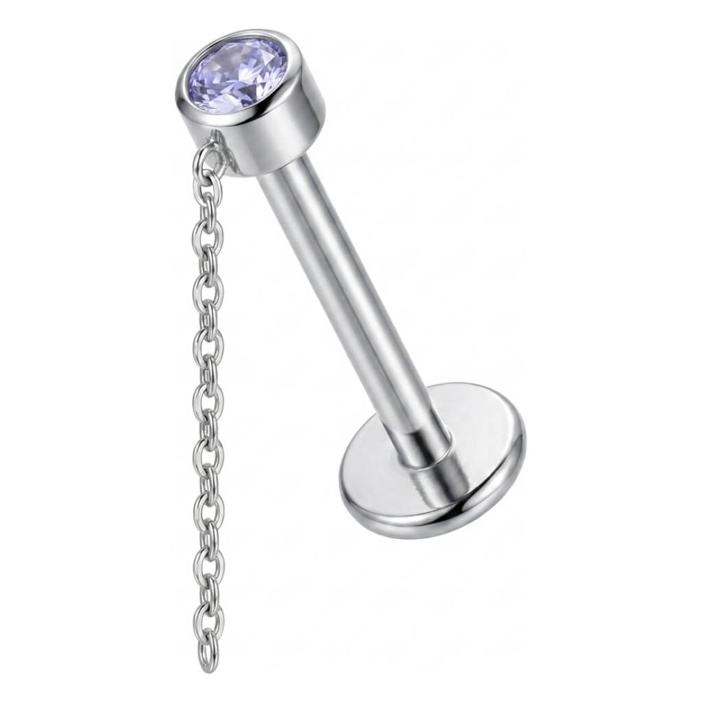 Titanium Labret Zirconia Chain Dangle Internally Threaded