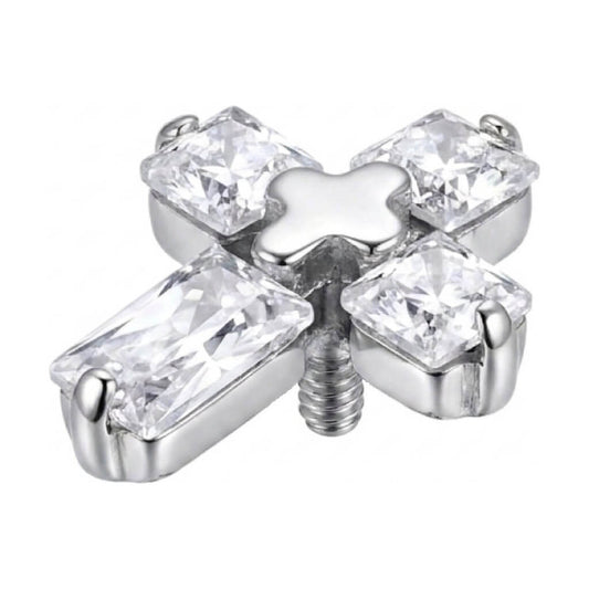 Titanium Top Clear Stone Cross Internally Threaded