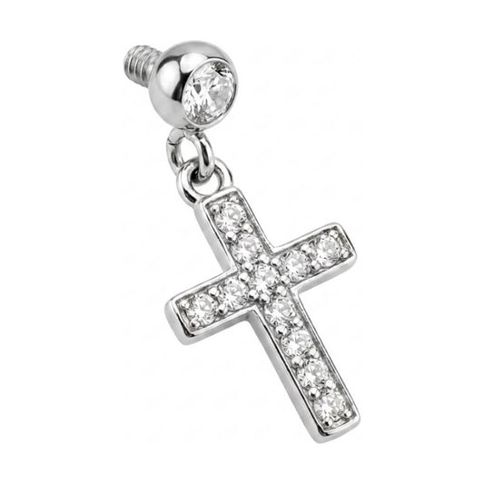 Titanium Top Dangling Cross With Stones Internally Threaded
