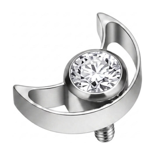Titanium Top Crescent Moon With Stone Internally Threaded