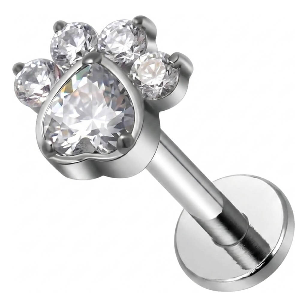 Titanium Labret Paw Zirconia Internally Threaded