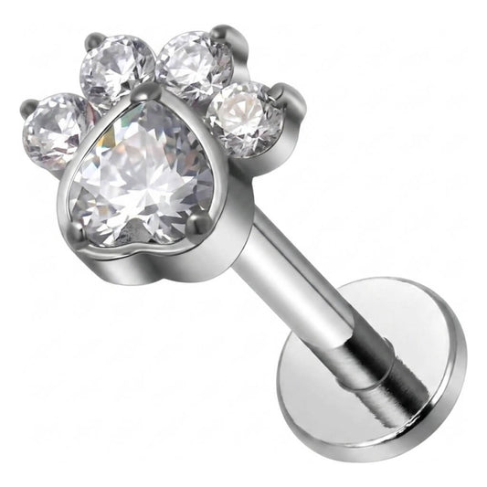 Titanium Labret Paw Zirconia Internally Threaded