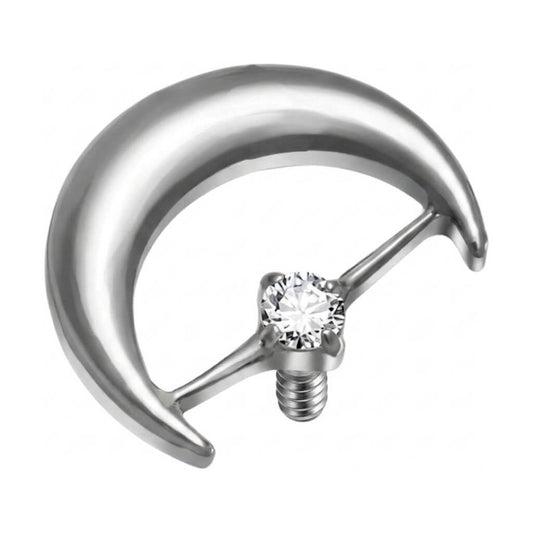 Titanium Top Crescent Moon With Stone Internally Threaded