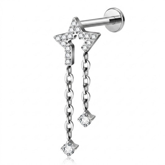 Titanium Labret Star Chains Zirconia Internally Threaded