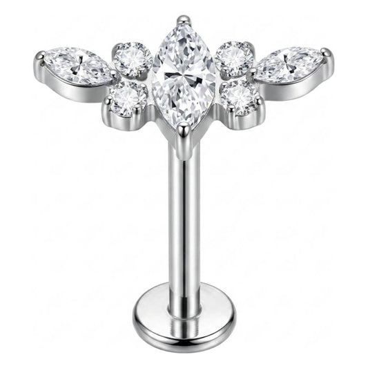 Titanium Labret Marquise Zirconia Cluster Internally Threaded