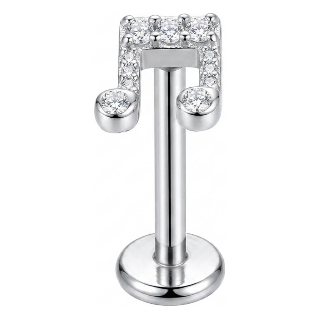 Titanium Labret Music Note Zirconia Internally Threaded