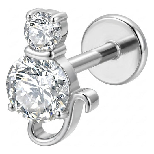 Titanium Labret Double Zirconia Circle Internally Threaded