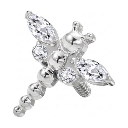 Titanium Top Dragonfly With Clear Stones Internally Threaded
