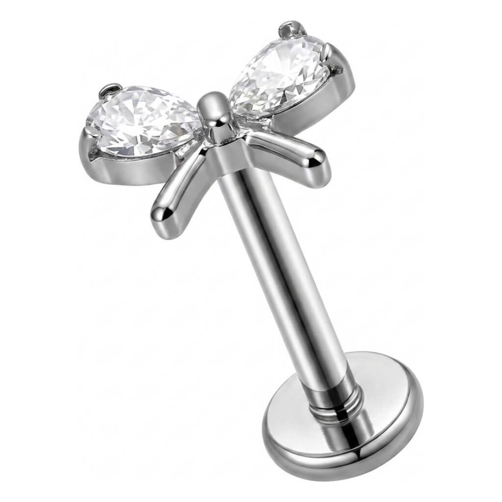 Titanium Labret Bow Zirconia Internally Threaded